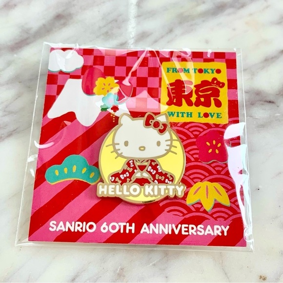 Hello Kitty Sanrio 60th Anniversary Metal Pin Japanese Kimono - Picture 2 of 3